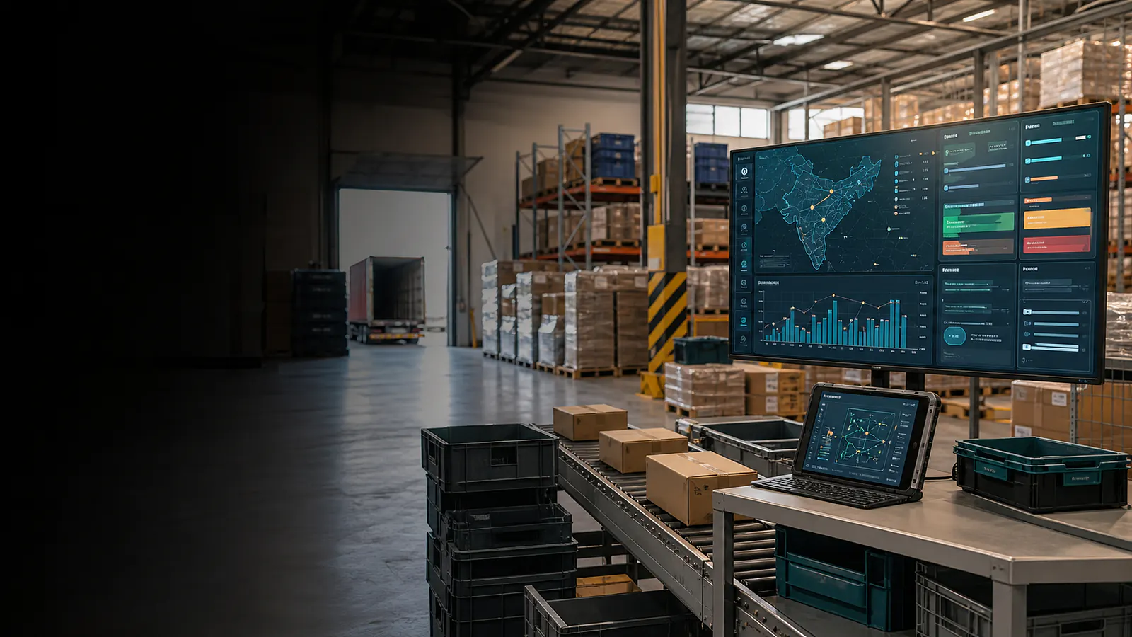 Modern logistics operations environment with connected digital planning tools.