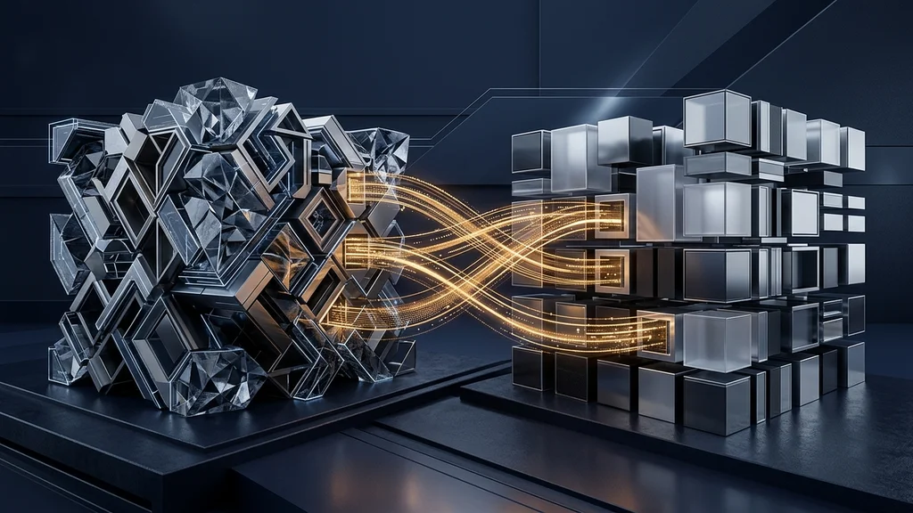 Architectural visualization comparing modular custom software and standardized SaaS platforms